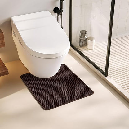 Toilet Rug, Thin Toilet Rugs U Shaped Washable Non Slip Absorbent Quick Dry Low Pile Toilet Mat, Brown 20"x24" U Shape