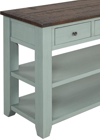 Solid Wood Console Table Sofa Table with Storage Drawers and Bottom Shelf Entryway Table for Entry Hallway Foyer Sofa Couch Table,Fully Assembled (48.8" Green)