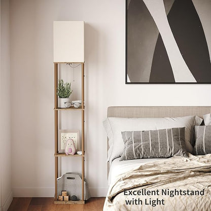 SUNMORY Floor Lamp with Shelves, Modern Square Shelf Lamps, Display Shelf Standing Lamp with 3 Color Temperature Bulb, Corner Bookshelf Lamps for Living Room and Bedroom Office, Home Decor