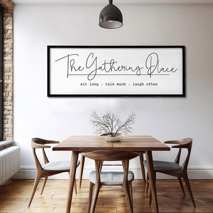 The Gathering Place Wall Decor Art 24"X10" for Dining Room gather Kitchen Wall Wooden Framed Sign (Black)