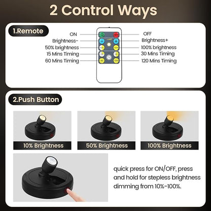 Cordless Spotlight Battery Powered, Indoor Plant Spot Light, Rechargeable Picture Lights with Remote, LED Accent Lighting, Dimmable Display Uplight for Tree Dartboard Decor Painting Art Photo