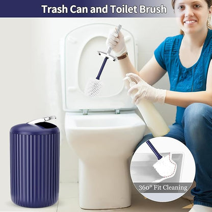 9PCS Nave Blue Bathroom Accessories Set Complete with Trash Can, Vanity Tray, Soap Dispenser, Soap Dish, Toothbrush Holder, Toothbrush Cup, Toilet Brush and Qtip Holders