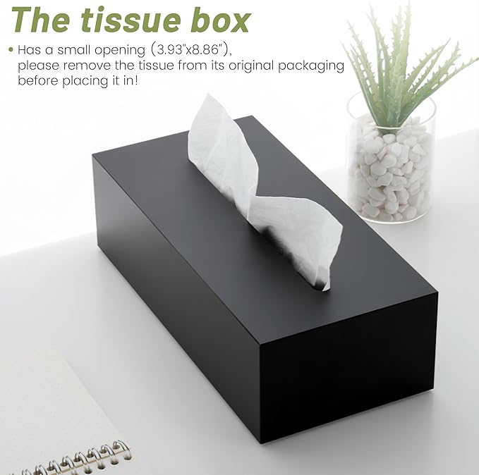 SANRUI Acrylic Facial Tissue Box Cover Holder with Snap Bottom Cover Rectangle Napkin Dispenser Organizer for Bathroom Kitchen and Office Desk (Matt Black)