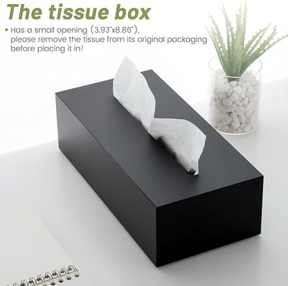 SANRUI Acrylic Facial Tissue Box Cover Holder with Snap Bottom Cover Rectangle Napkin Dispenser Organizer for Bathroom Kitchen and Office Desk (Matt Black)