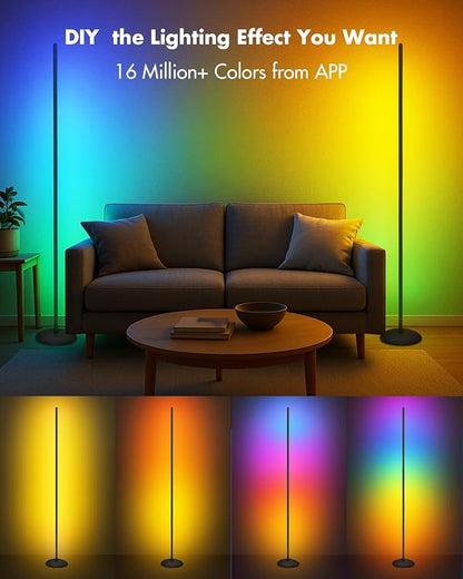 Corner Floor Lamp - 2 Pack LED Corner Lamp with App/Remote/Button Control, Smart LED Floor Lamp with Music Sync and 16 Million Colors, Color Changing Standing Lamp for Living Room, Bedroom
