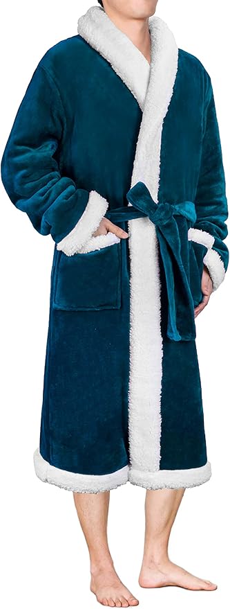 PAVILIA Mens Soft Robe | Warm Fleece Robes for Men, Soft Spa Bathrobe with Shawl Collar and Pockets