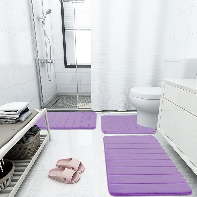 Buganda Memory Foam Bath Mat, 30" x 20", Ultra Soft and Non-Slip Bathroom Rugs, Water Absorbent and Machine Washable Bath Rug for Bathroom, Shower, and Tub, Lavender