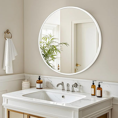 Fabuday White Round Mirror 30 Inch - Large Circle Mirror for Bathroom, Living Room, Hallway, Entryway, Matte Aluminum Frame Circular Mirrors for Wall Decor