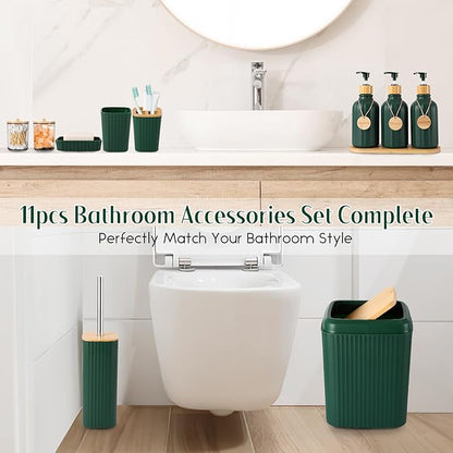 Bathroom Set 17PCS Bathroom Accessories with Trash Can 3PCS Lotion Soap Dispenser,Bathroom Accessories Set Green Bathroom Sets for Bathroom Decor