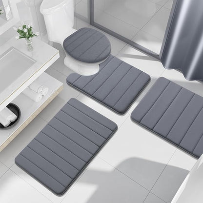 Buganda Memory Foam Bath Mat, 24" x 16", Ultra Soft and Non-Slip Bathroom Rugs, Water Absorbent and Machine Washable Bath Rug for Bathroom, Shower, and Tub, Dark Grey