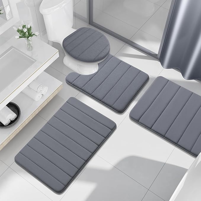 Buganda Memory Foam Bath Mat, 30" x 20", Ultra Soft and Non-Slip Bathroom Rugs, Water Absorbent and Machine Washable Bath Rug for Bathroom, Shower, and Tub, Dark Grey