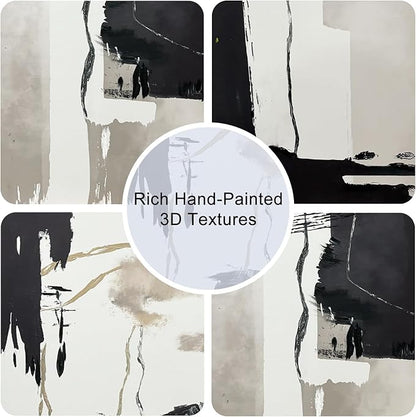 Black White Brown Framed Canvas Wall Art Set, Neutral Geometric Wall Decor, Modern Abstract Wall Painting, Minimalist Artworks for Living Room, Bedroom, Dining Room, Office - 16"x24"x3