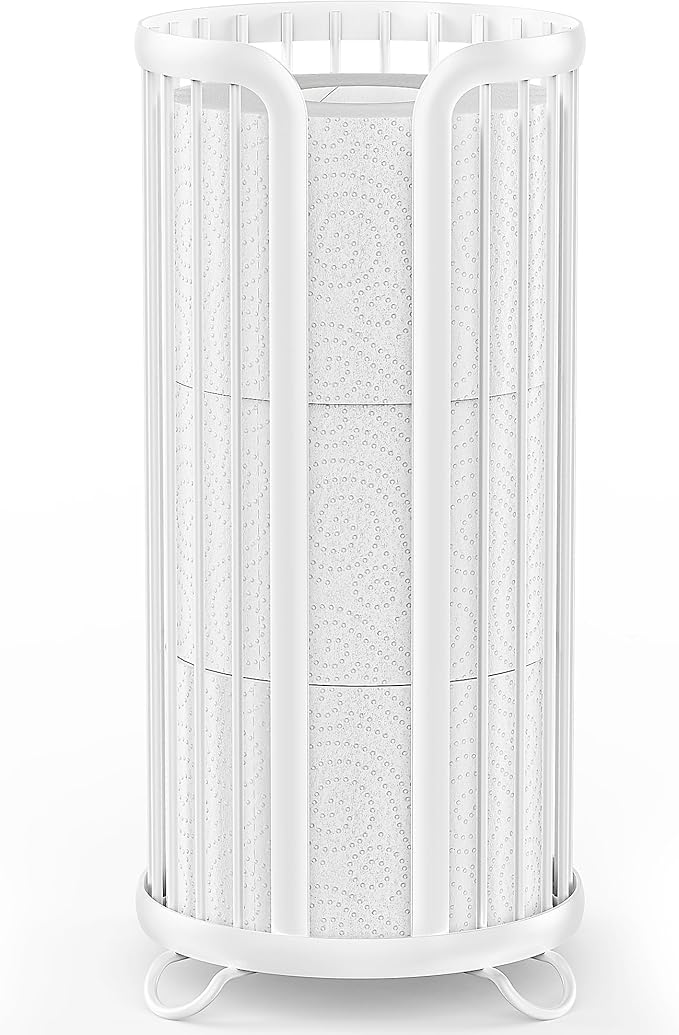 Toilet Paper Holder Stand, Freestanding Toilet Tissue Organizer, Minimalistic Storage Solution, Reserve Mega Rolls-White