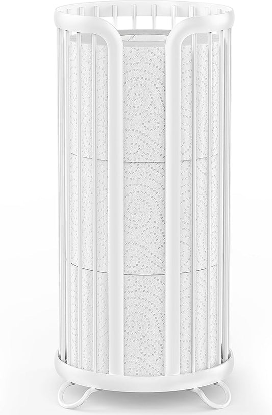 Toilet Paper Holder Stand, Freestanding Toilet Tissue Organizer, Minimalistic Storage Solution, Reserve Mega Rolls-White