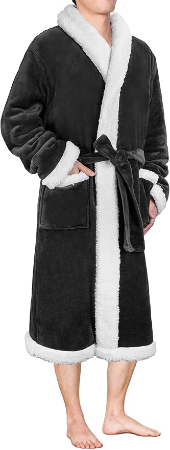 PAVILIA Mens Soft Robe | Warm Fleece Robes for Men, Soft Spa Bathrobe with Shawl Collar and Pockets
