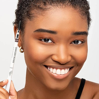 True + Luscious Brow Definer Pencil - Pomade & Powder Combo With Organic Castor Oil - Fills, Shapes Eyebrows - Waterproof - Cool Brunette