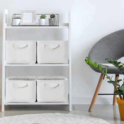 TheWarmHome Storage Basket for Gifts Empty - Large 3 Pack 15.7x11.8x8.2 inch Storage Basket for Organizing with Handles, Canves Storage Bins for Organizer Closet Toy Cubes Gift (White)