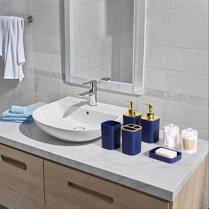 Bathroom Accessories Set - Gorgeous Bathroom Set, 10PC Navy Blue Bathroom Accessory Set, Toilet Brush, Trash Can, Qtip Holder Dispenser & Soap Dispenser