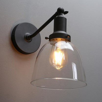PERMO Industrial Vintage Sconces Slope Pole Single Sconce with 6.7" Oval Dome Clear Glass Shade Matte Black Wall Sconce Wall Mount Light Fixture for Bathroom Bedroom Entryway Home Office Kitchen