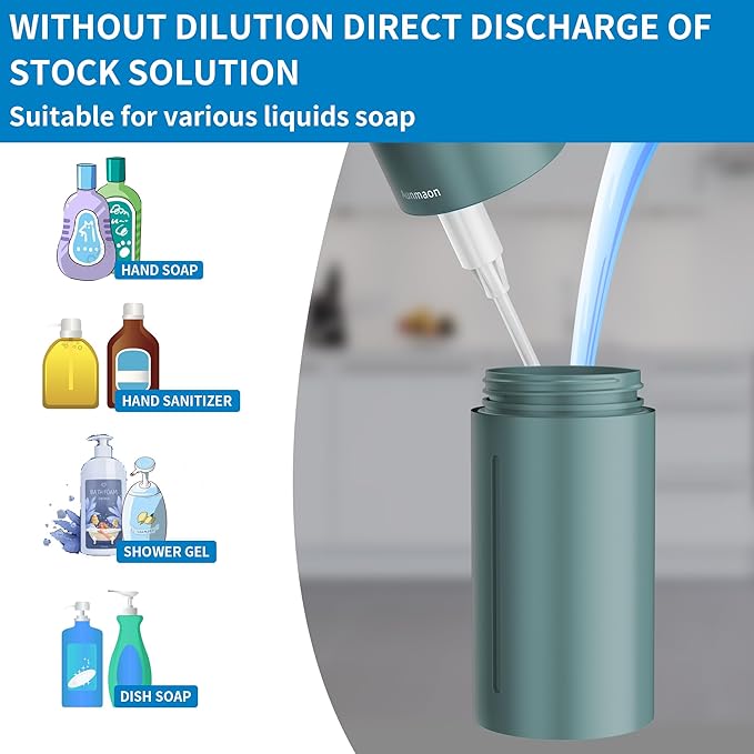 Automatic Soap Dispenser Touchless, Modern, Kitchen & Bathroom, Hands-Free, Adjustable Volume, Long Battery Life, Compatible with Thick & Thin Soap, Easy for Toddlers, Clog-Free, Green