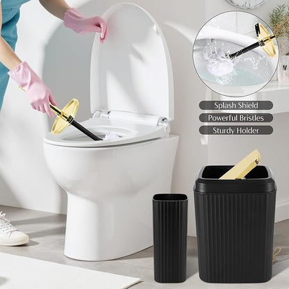 17PCS Bathroom Accessories Bathroom Set Black Bathroom Accessories,Toilet Brush, Trash Can, Qtip Holder Dispenser& 3PCS Soap Dispenser