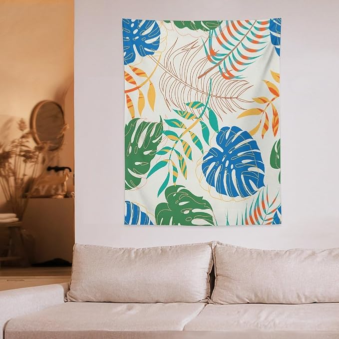 ICMOLYYENLO Tropical Green Plant Tapestry, Green Palm Leaves Natural Landscape Print Wall Tapestry for Bedroom Living Room Dormitory 50x60 Inch