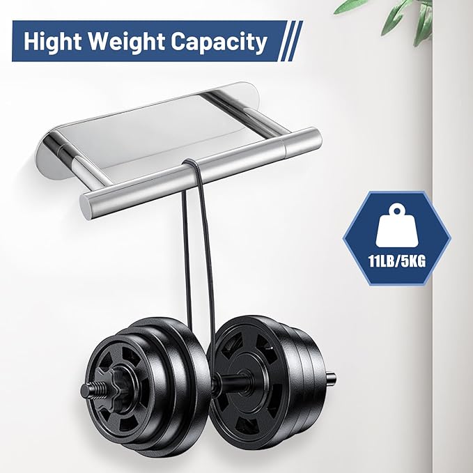 Self Adhesive Chrome Toilet Paper Holder, SUS304 Stainless Steel Toilet Roll Holder, Double Base Paper Towel Holder Wall Mount No Drilling for Bathroom, Kitchen, Washroom