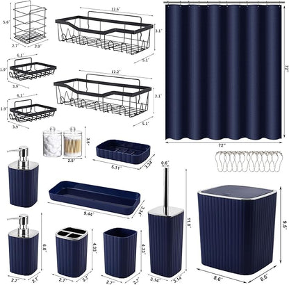 28PC Bathroom Set - Gorgeous Blue Bathroom Set, Bathroom Accessory Set, Blue Shower Curtain Set with 5PC Shower Organizer