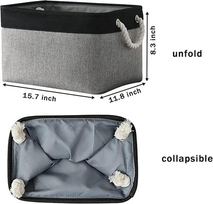 TcaFmac Storage Bins for Organization - Large 3 Pack Fabric Storage Basket for Shelves with Handles, Organizer Baskets for Organizing for Closet Cloth Dog Toy Baby (Black& Grey 16x12x8 inch)