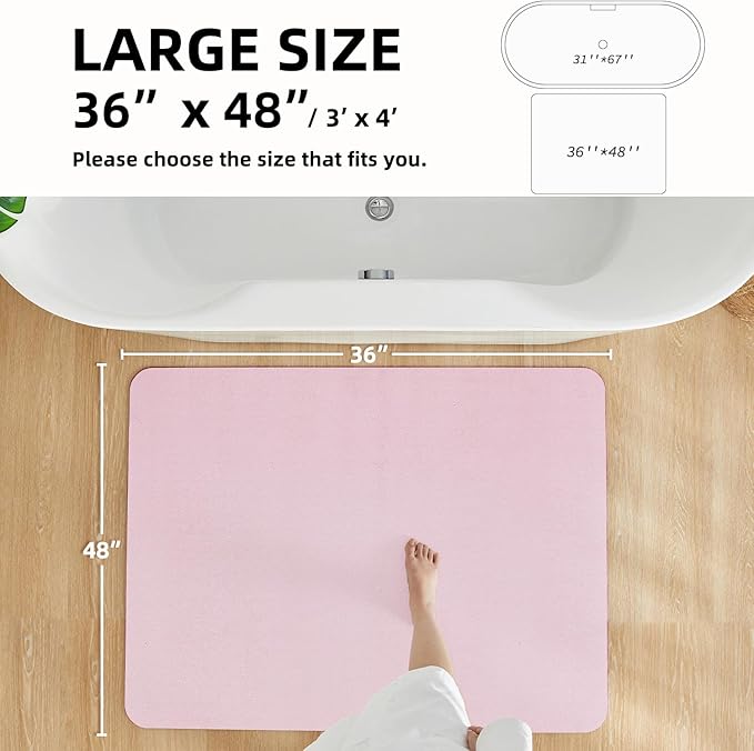 Pink Bath Mat, Bathroom Rugs Non Slip Washable Thin Absorbent Quick Dry Bath Mat Fits Under Door Bathroom Floor Mat Perfect for Bath, Shower, or Sink 36"x48" Pink