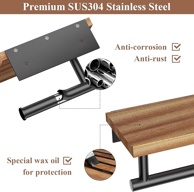 Tindbea Toilet Paper Holder with Wood Shelf, Wooden Wall Mount Tissue Paper Roll Holder, Matte Black Stainless Steel Bathroom Accessories Decor for Home (Sapele, Matte Black)