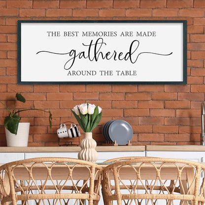SRSZHIYUE The Best Memories Are Made Gathered Around The Table Sign Wall Decor Art 32"×12" for Kitchen Dining Room Large Wood Framed Wall Hanging (Black)