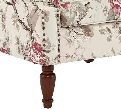 UIXE High Back Accent Chair, Fabric Upholstered Armchair for Living Room, Retro Wingback Arm Chair with Solid Wood Legs, Nailhead Trim Single Sofa Bedroom Reading Seat - Beige Floral