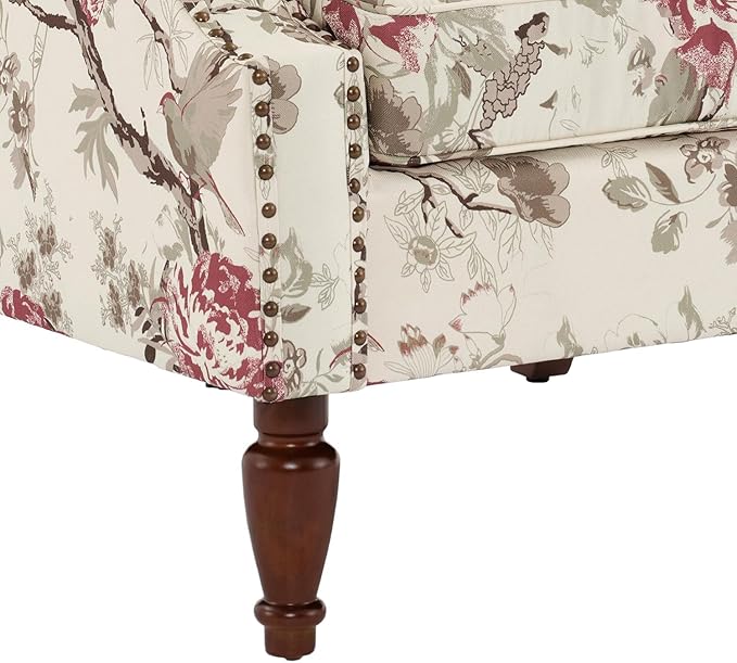 UIXE High Back Accent Chairs Set of 2, Fabric Upholstered Armchair for Living Room, Retro Printed Wingback Arm Chair Rivet Trimed Single Sofa Bedroom Reading Seat - Beige Floral