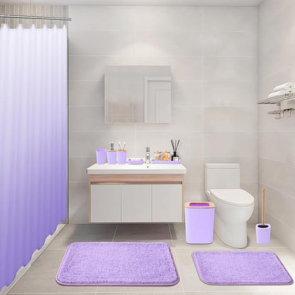 24PCS Bathroom Sets with Shower Curtain and Rugs, Purple Bathroom Accessories Set with Trash Can, Soap Dispenser, Toothbrush Holder and Cup, Purple Bathroom Set for Home Decor