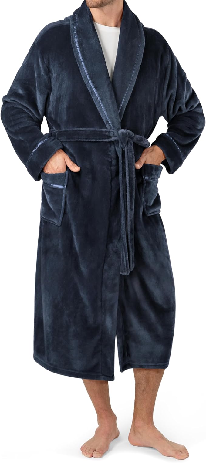 PAVILIA Mens Soft Robe | Warm Fleece Robes for Men, Soft Spa Bathrobe with Shawl Collar and Pockets