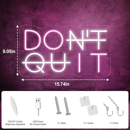 Don't Quit LED Neon Sign for Wall Decor, DO IT Neon Lights Party Decorations, USB Powered Switch Lighting Adjustable for Office, Gym, Man Cave, Gamer Room Decor