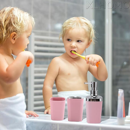 Pink Bathroom Accessories Set, 9PCS Pink Bathroom Accessory Sets Complete with Trash Can, Tray,Soap Dispenser,Soap Dish,Toothbrush Holder,Cup,Toilet Brush and Qtip Holders for Housewarming