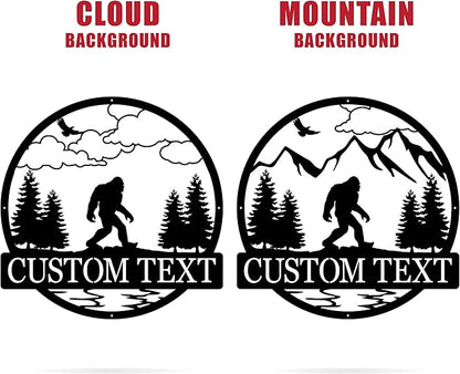 Outdoor Sasquatch Custom Name Metal Sign | Bigfoot Mountain Yard Art Decor | Metal Sasquatch Yeti Sign