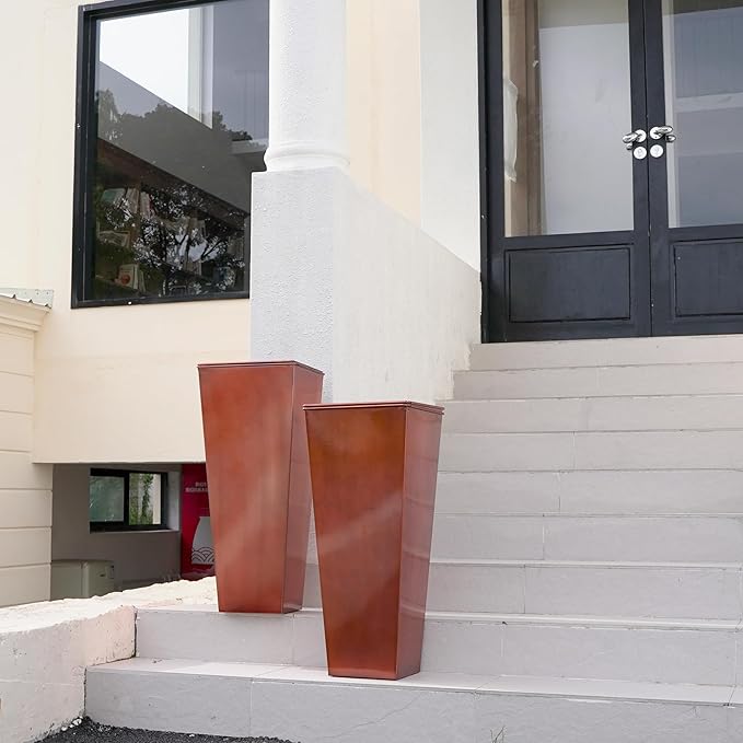28in Tall Metal Copper Square Planter Galvanized Steel Metal Planters for Indoor/Patio Deck Garden Entrance Planter