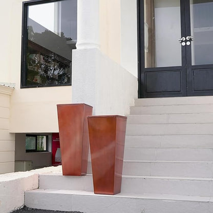 28in Tall Metal Copper Square Planter Galvanized Steel Metal Planters for Indoor/Patio Deck Garden Entrance Planter