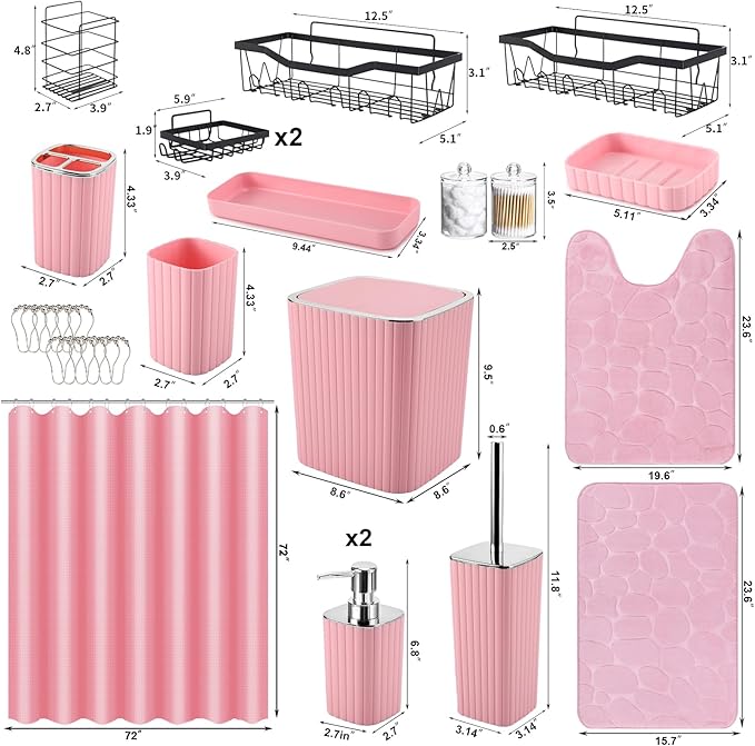 30PC Bathroom Accessories Set - Gorgeous Pink Bathroom Set, Bathroom Accessory Set, Pink Shower Curtain Set with 5PC Shower Caddy