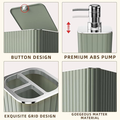 Bathroom Accessories Set - Gorgeous Sage Green Bathroom Set, 10PC Bathroom Accessory Set, Toilet Brush, Trash Can, Qtip Holder Dispenser & Soap Dispenser