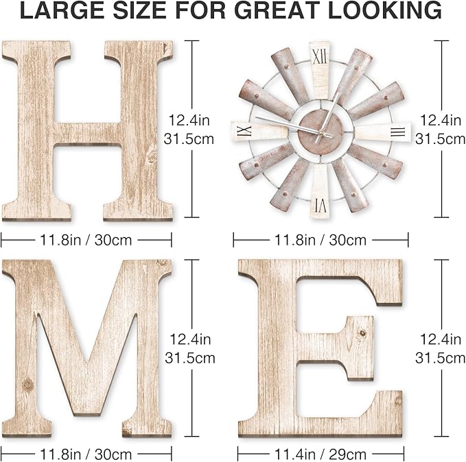 Farmhouse Home Signs with Windmill Clock Wall Decor Rustic Home Letters Wall Art for Living Room Kitchen Entryway Dining Room Bedroom (water-white)