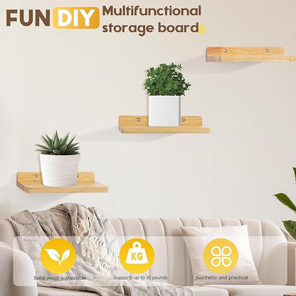 Small Floating Shelves for Wall,5x8.5 Inches Wall Shelf Set of 3,Display Shelf for Bedroom, Bathroom, Kitchen Decor (Wood Color)