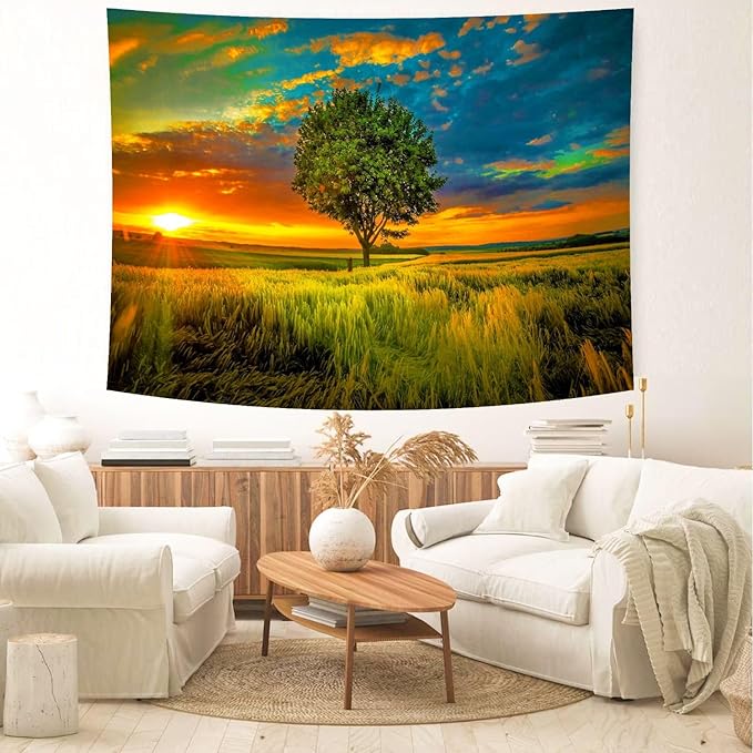Delur Sunset Tree of Life Tapestry Forest Nature Landscape Wall Hanging Tapestry Scenic Tree Woodland Natural Sunrise Headboard for Bedroom Living Room Home Decor (59.1" x 78.7")