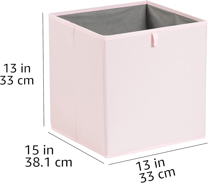 Amazon Basics Cube Organizer Bins, Collapsible Storage Baskets for Shelves, Peony Pink, Pack of 6, 13x15x13"