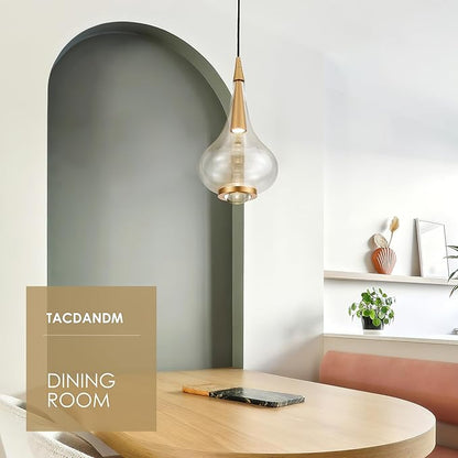 1-Light Teardrop Pendant Light, Brass Gold Ceiling Hanging Light Fxitures, LED Light Fixtures Ceiling Glass Pendant Lighting for Kitchen Island Dining Room Bar