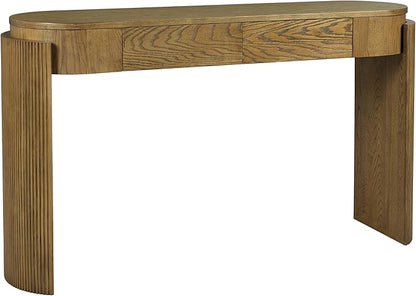 55" Sofa Table with Oval Top and 2 Drawers, Entryway Console Table with Fluted Design for Hallway,Foyer,Entry and Living Room (Fully Assembled-Pine Wood)