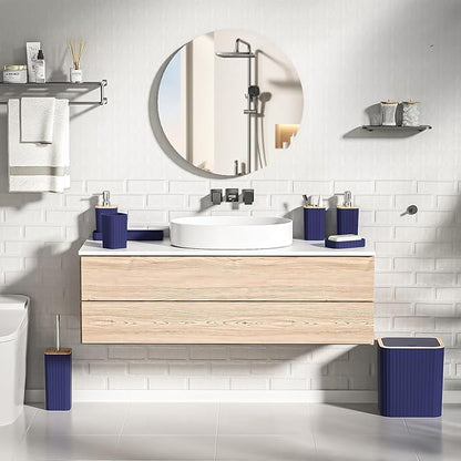 Bathroom Accessories Set - Elegant Blue Bathroom Set, 10PC Bathroom Accessory Set, Toilet Brush, Trash Can, Qtip Holder Dispenser & Soap Dispenser